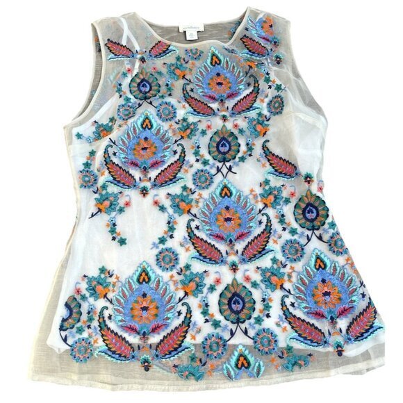 Sundance Catalog Top Women’s Sz XS  Thermal BOHO Embroidered Shirt Blue Summer - Picture 1 of 15